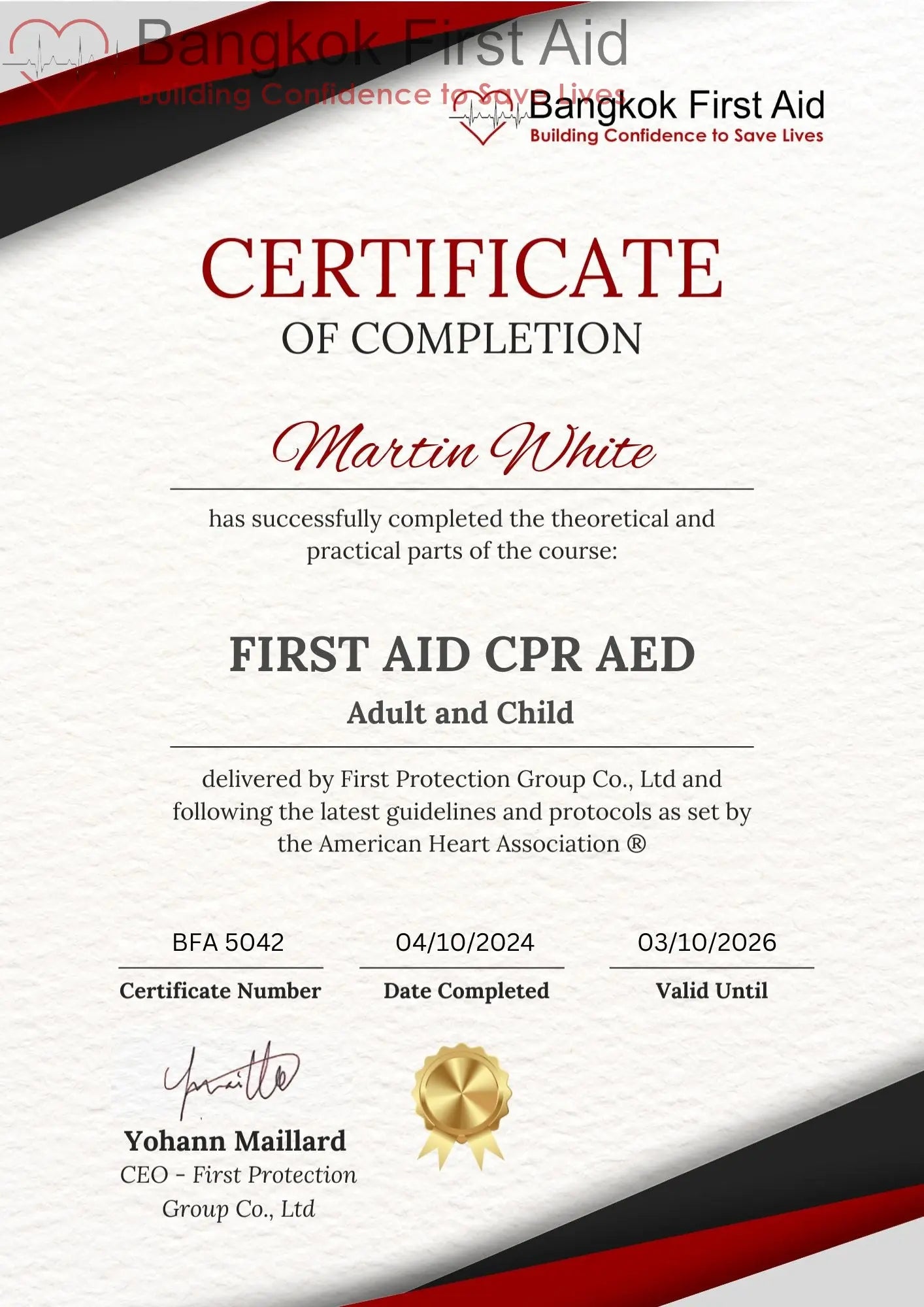 1-Day Bangkok First Aid® First Aid CPR AED Course - National Certificate Bangkok First Aid