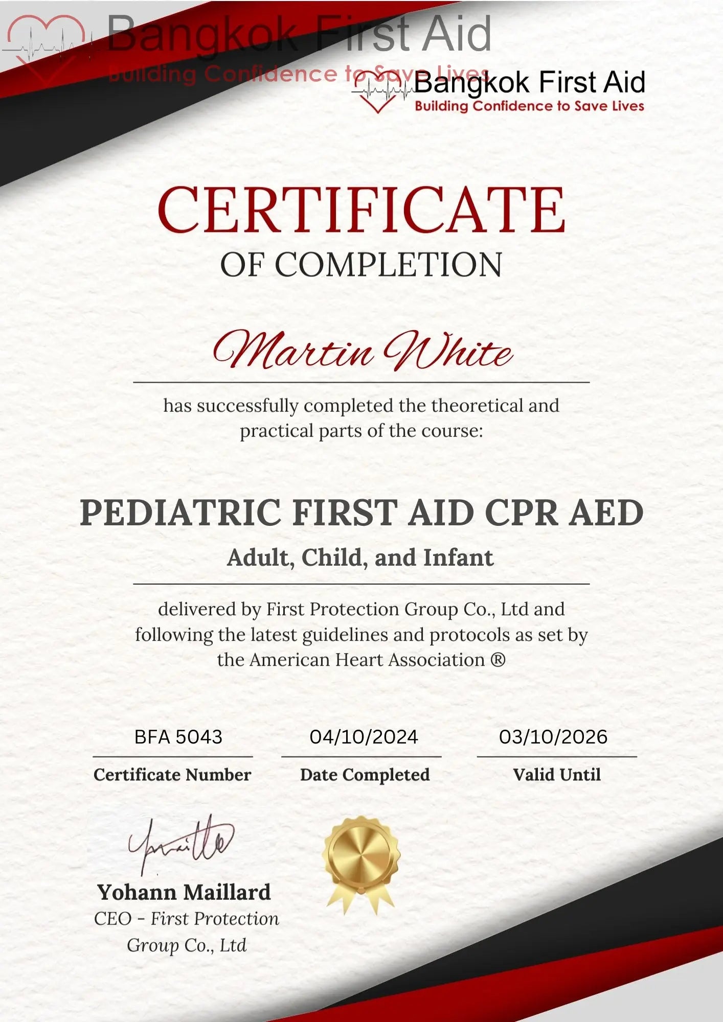 1-Day Bangkok First Aid® Pediatric First Aid CPR AED Course - National Certificate Bangkok First Aid