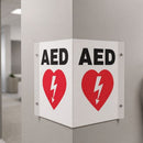 V-Shaped AED Sign (White and red) high-contrast visibility