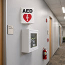 V-Shaped AED Sign (White and red) panoramic V-Shape