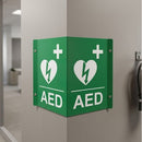 V-Shaped AED Sign (Green and white) flexible installation