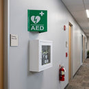 V-Shaped AED Sign (Green and white) panoramic visibility