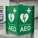 V-Shaped AED Sign (Green and white) easily recognizable