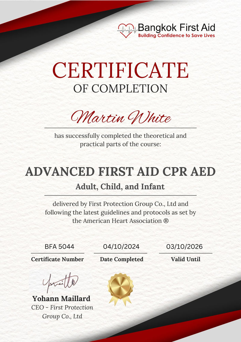 หลักสูตรการปฐมพยาบาลขั้นสูง CPR AED 2 วัน - ใบรับรองระดับชาติ