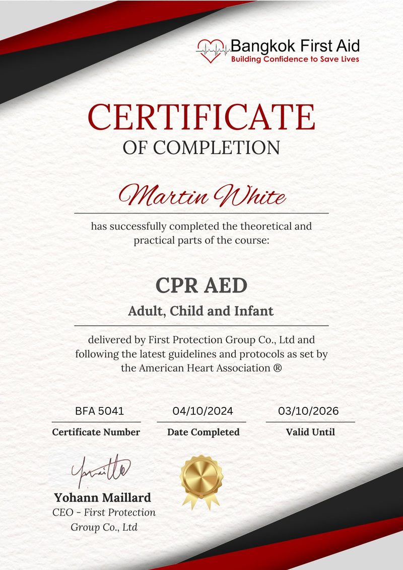 หลักสูตร Bangkok First Aid® CPR ​​AED ครึ่งวัน - ใบรับรองท้องถิ่น