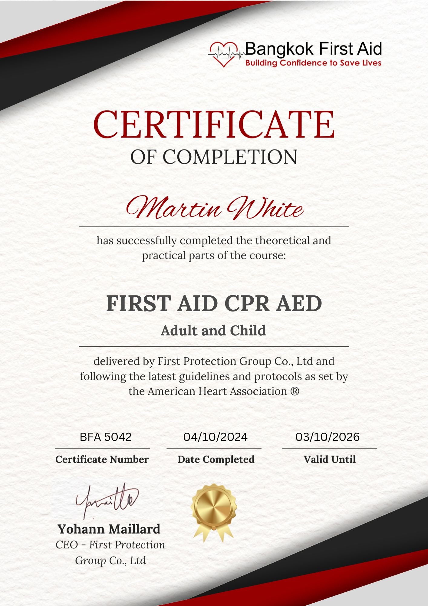 1-Day Bangkok First Aid® First Aid CPR AED Course - National Certificate Bangkok First Aid