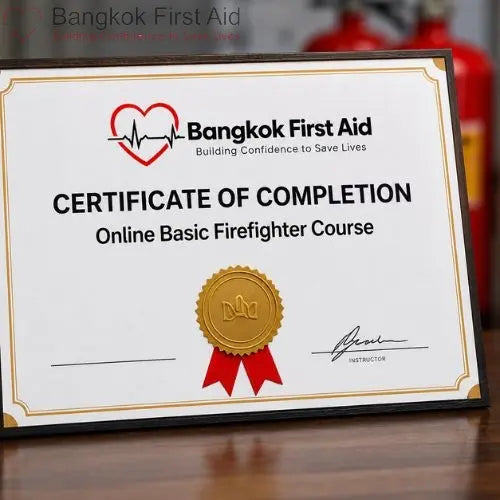 หลักสูตรนักดับเพลิงขั้นพื้นฐานออนไลน์ของ Bangkok First Aid® (ภาษาอังกฤษ) - ใบรับรองระดับชาติ