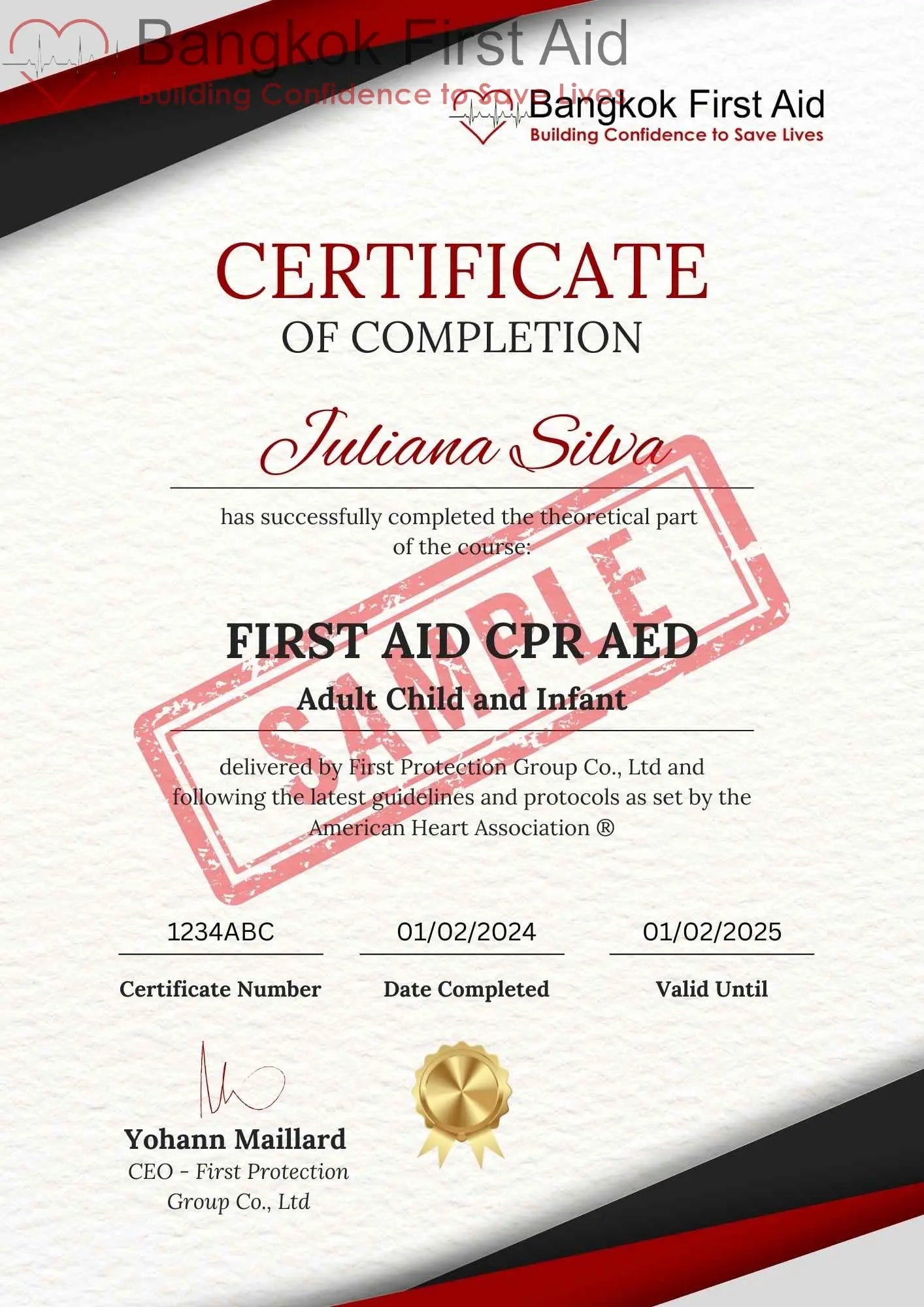 First Aid CPR AED elearning certificate