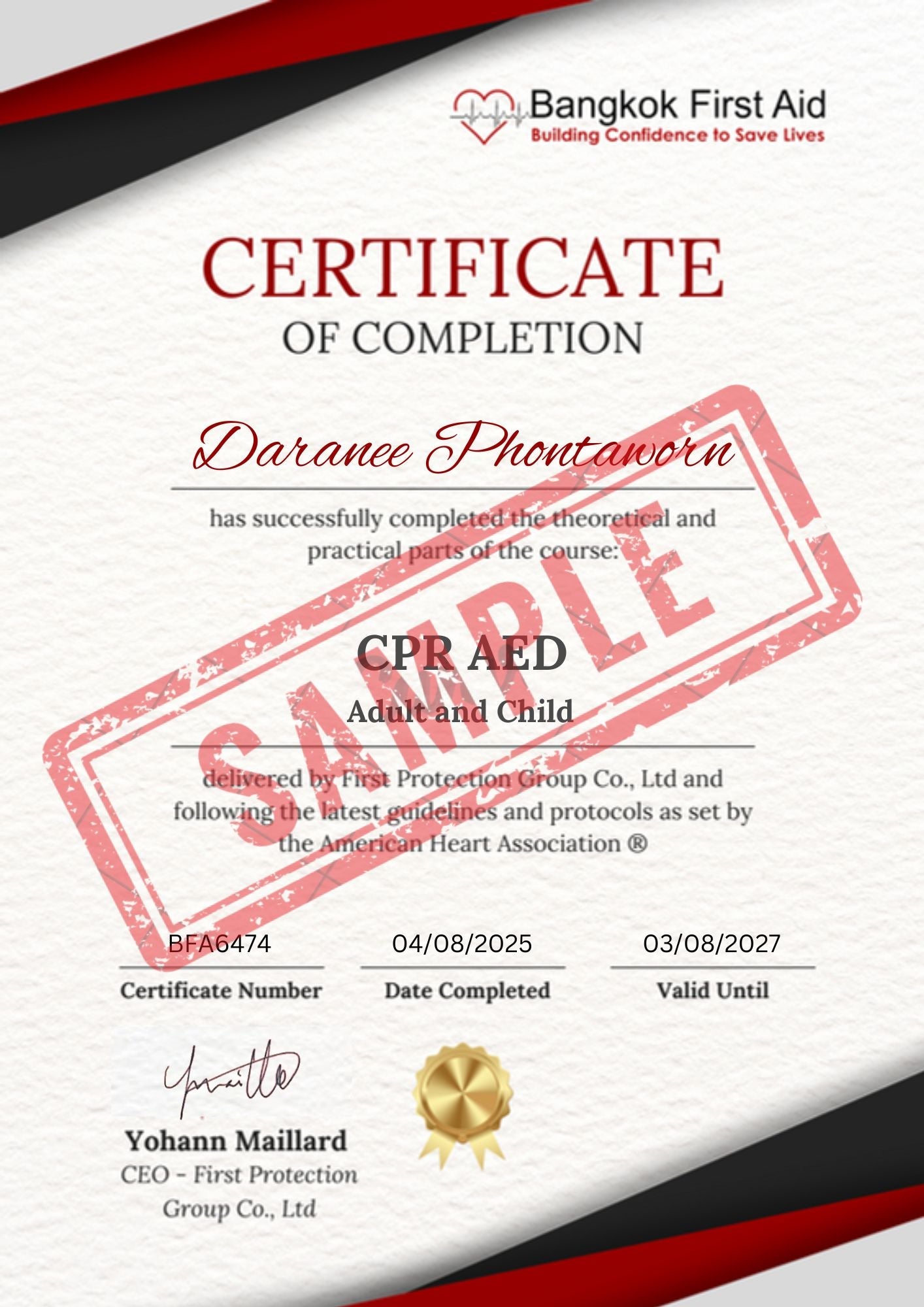 ½-Day Bangkok First Aid® CPR AED Course - National Certificate Bangkok First Aid