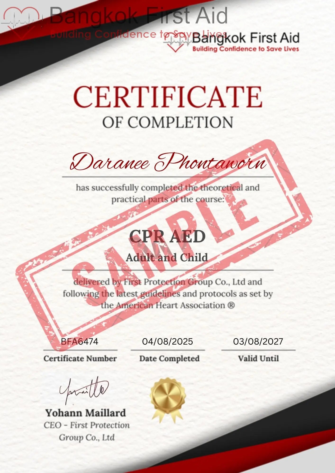½-Day Bangkok First Aid® CPR AED Course - National Certificate Bangkok First Aid