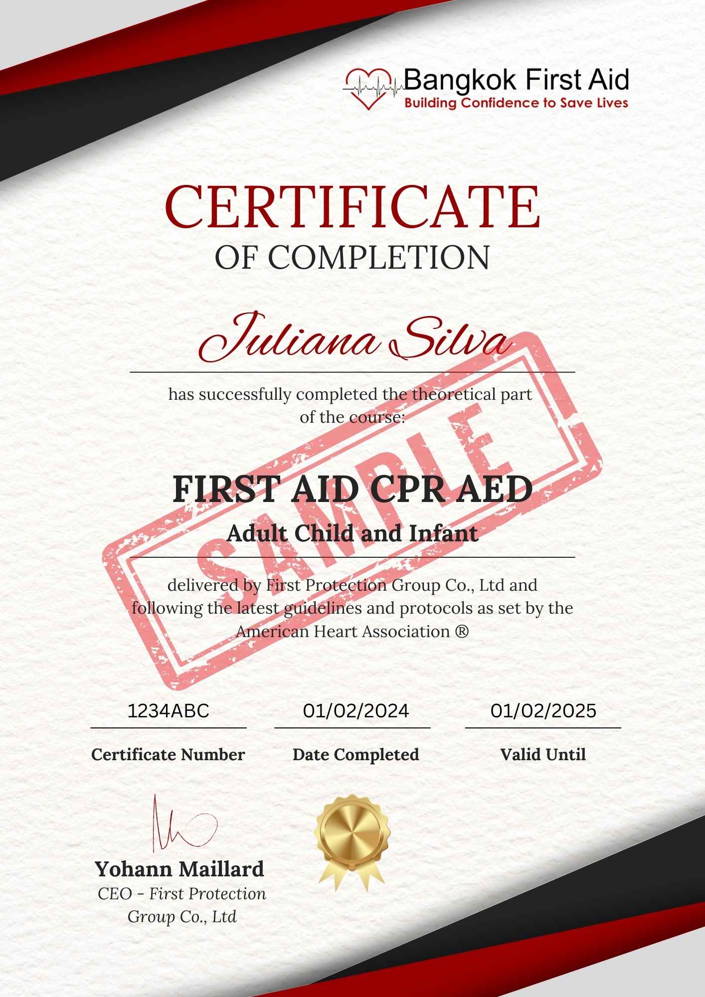 First Aid CPR AED elearning certificate