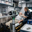 Paramedic using MINOX DP 700 portable oxygen cylinder on patient in ambulance oxygen therapy