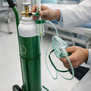 Oxygen medical unit 2 Q flowmeter and mask setup close-up oxygen therapy equipment