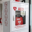 AED Floor Stand Cabinet (white and red) secure storage