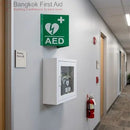 V-Shaped AED Sign (Green and white) panoramic visibility