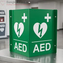V-Shaped AED Sign (Green and white) easily recognizable